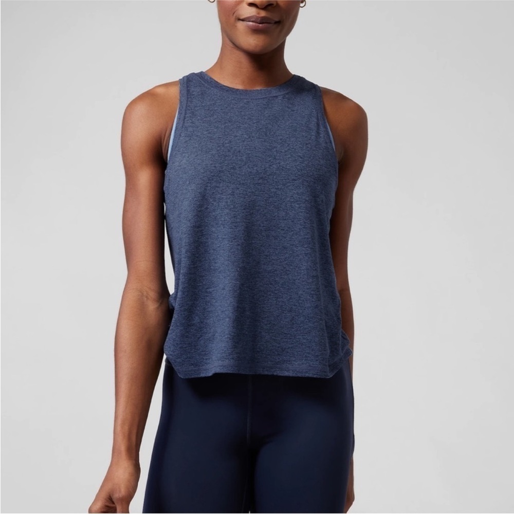 NWT Athleta Relaxed Fit Uptempo Tank in Blue Heather, Women’s size XXS
